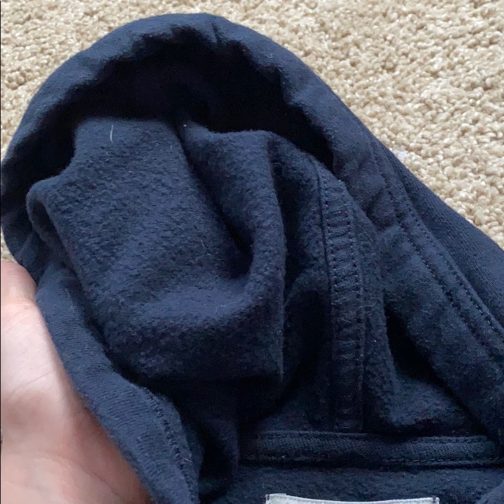 Blue cropped hoodie with pink stripes. - Picture 5 of 5